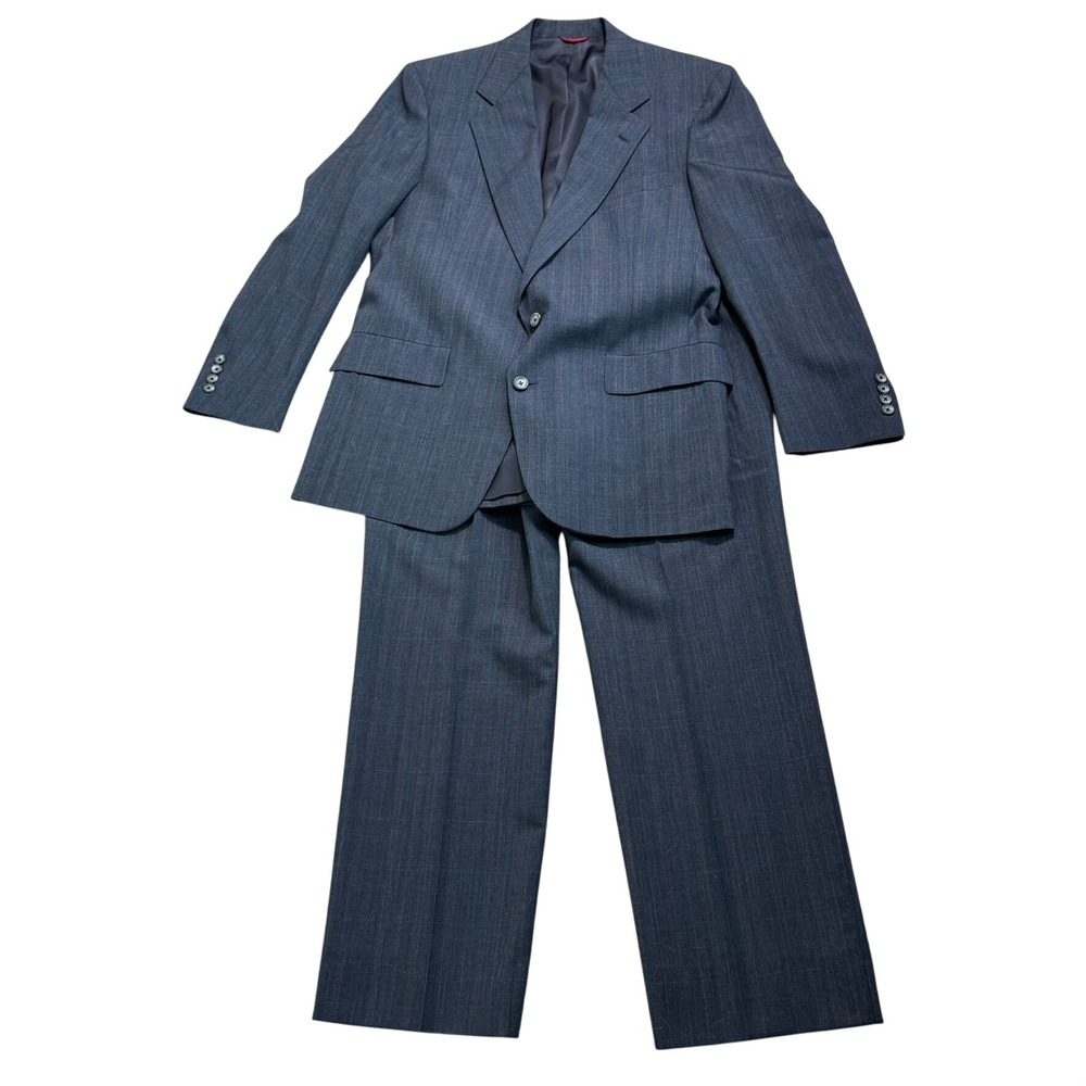 HART SCHAFFNER & MARX Men's 44R W34 Blue Glen Plaid Wool Viracle Two Piece Suit
